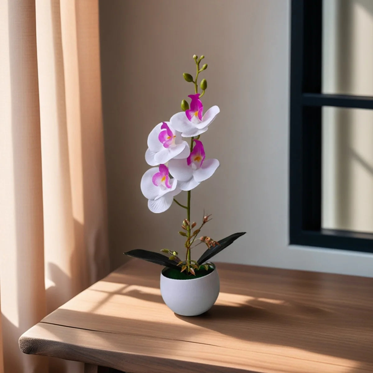Décoration intérieure orchidée artificielle pot blanc violette bleue blanche minimaliste moderne