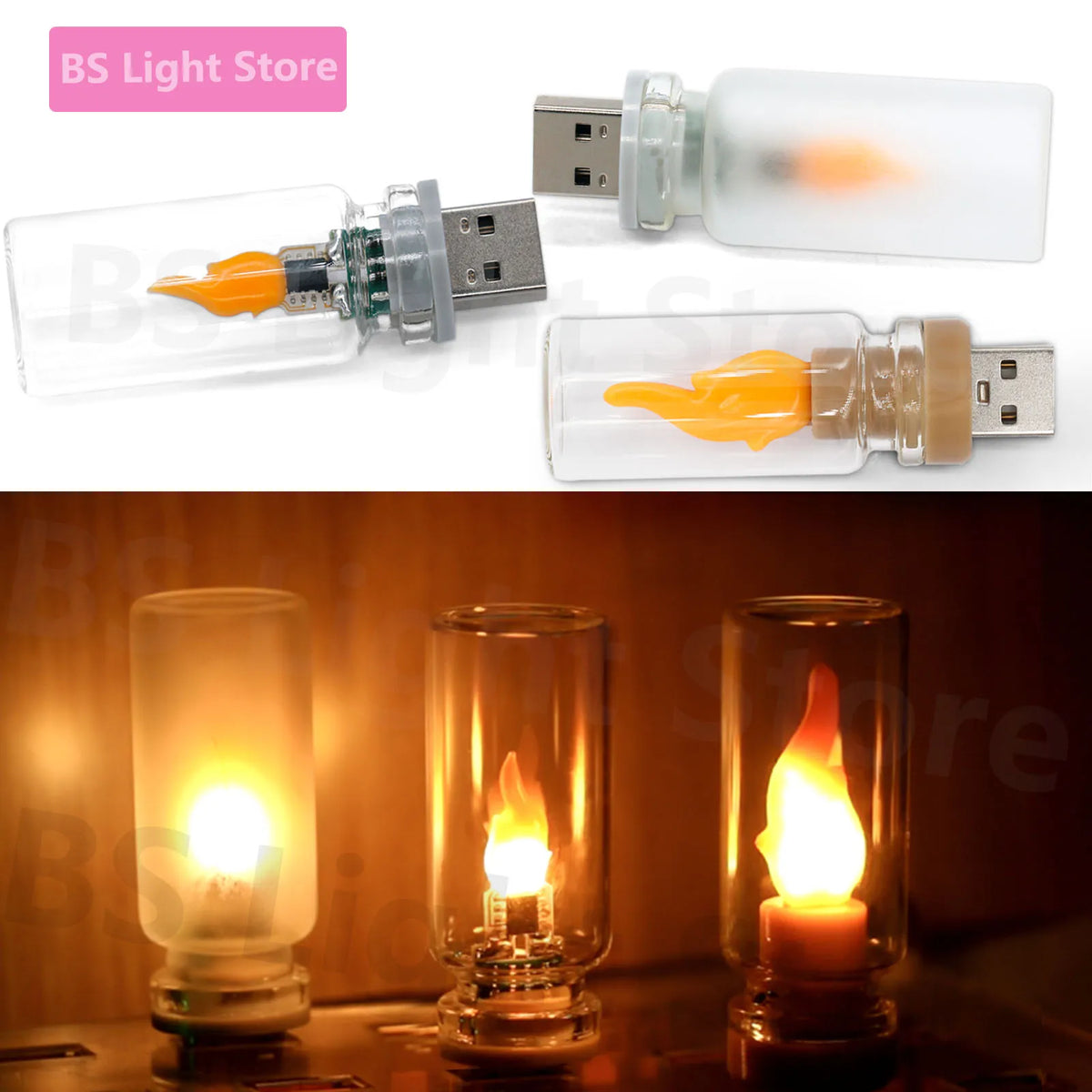 mini ampoule led flamme transparent frosted décoration usb imitations bougie chaleur blanc orange