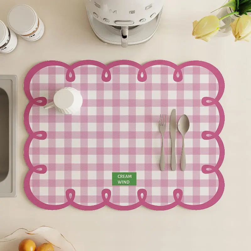tapis table rectangulaire motif carreaux vichy couverts cuisine salle manger