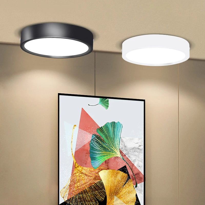plafonnier led rond ultra mince moderne montage surface éclairage intérieur salon blanc noir