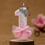 bougies numériques anniversaire forme chiffres paillettes strass rubans bleu rose décoratives féminines