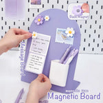 tablette magnétique violet fleurs relief moderne porte papier porte stylos motifs géométriques blanc pratique