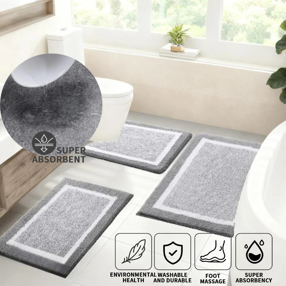 tapis bain doux absorbant gris clair rayures moderne non slip microfibre 40cm 60cm