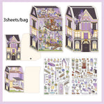 puzzle 3d intérieurs extérieurs bâtiments bleu marron beige violet illustration détaillée artiste