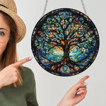 décoration murale vitrail arbre floral lever soleil suspendu chambre fenêtre translucent