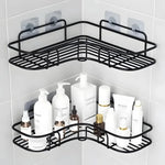 étagère salle bain moderne adhésive métal noir grille produits toilette shampooing lotions