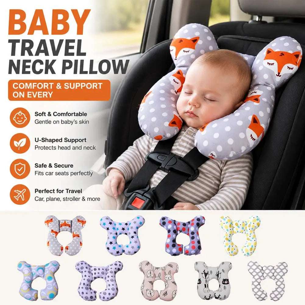 coussin voyage bébé gris blanc orange motifs animaux confortable shaped