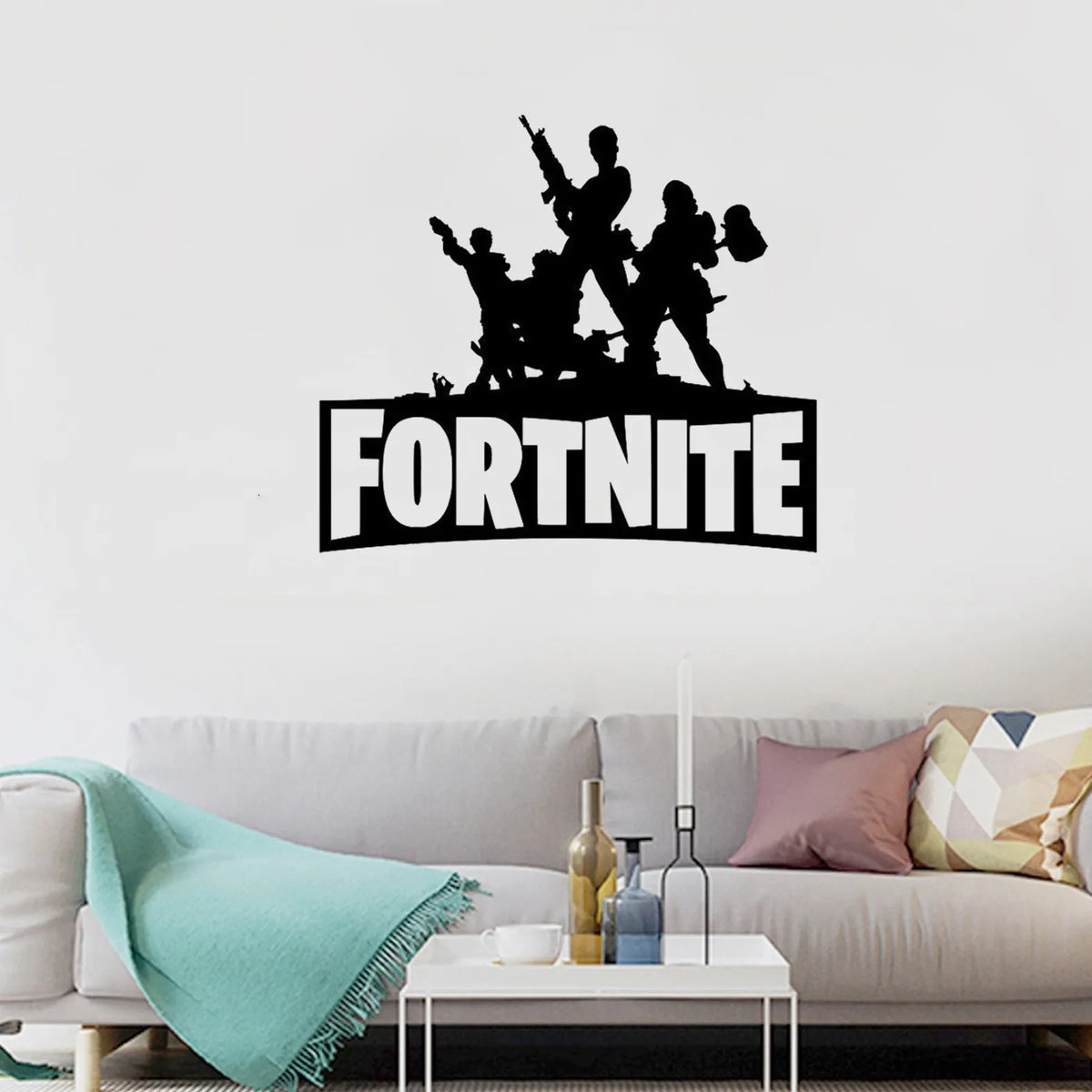 autocollants muraux fortnite noir personnages armes texte salon decoration diy moderne adhésif papier pvc