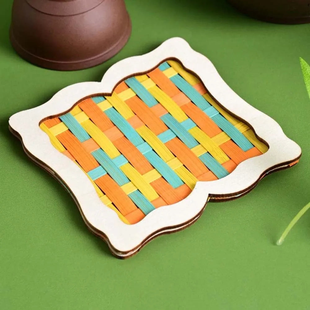 coasters tissés multicolores bois DIY opaques géométriques unisexe naturel