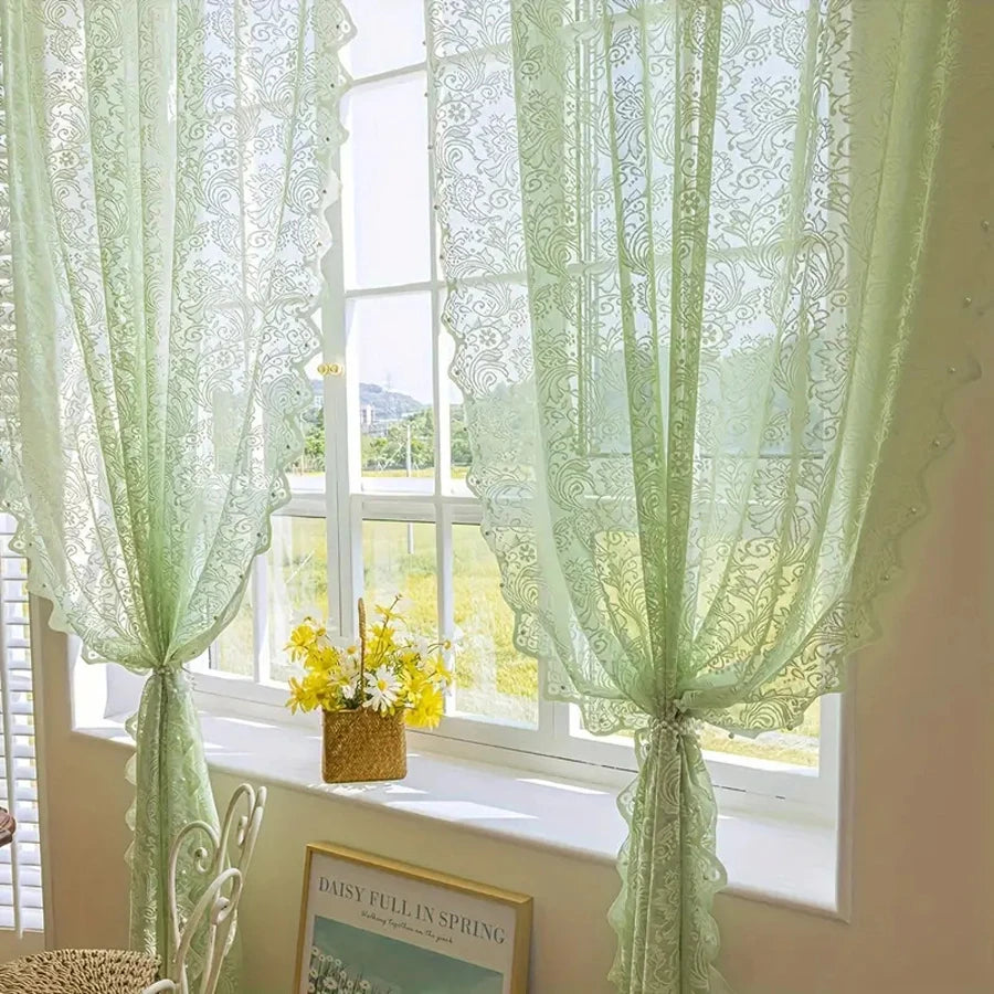 rideau blanc vert broderie florale transparent classique romantique 140x114cm 140x183cm 140x244cm
