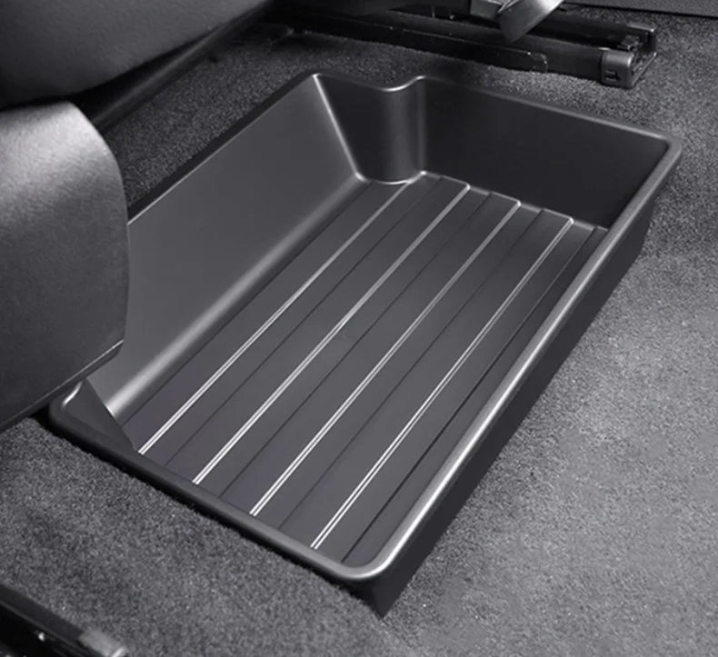 rangement sous siège voiture moderne boite adhésive noir lisse opaque léger lumière