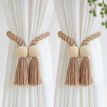 boucles rideau bois franges beige moderne bohème décoratives salle bain chambre