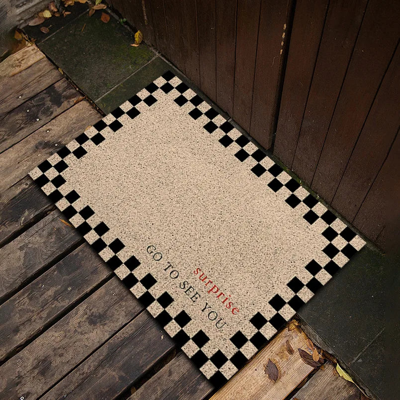 tapis d'entrée moderne carreaux vintage bienvenue antidérapant résistant extérieur salon