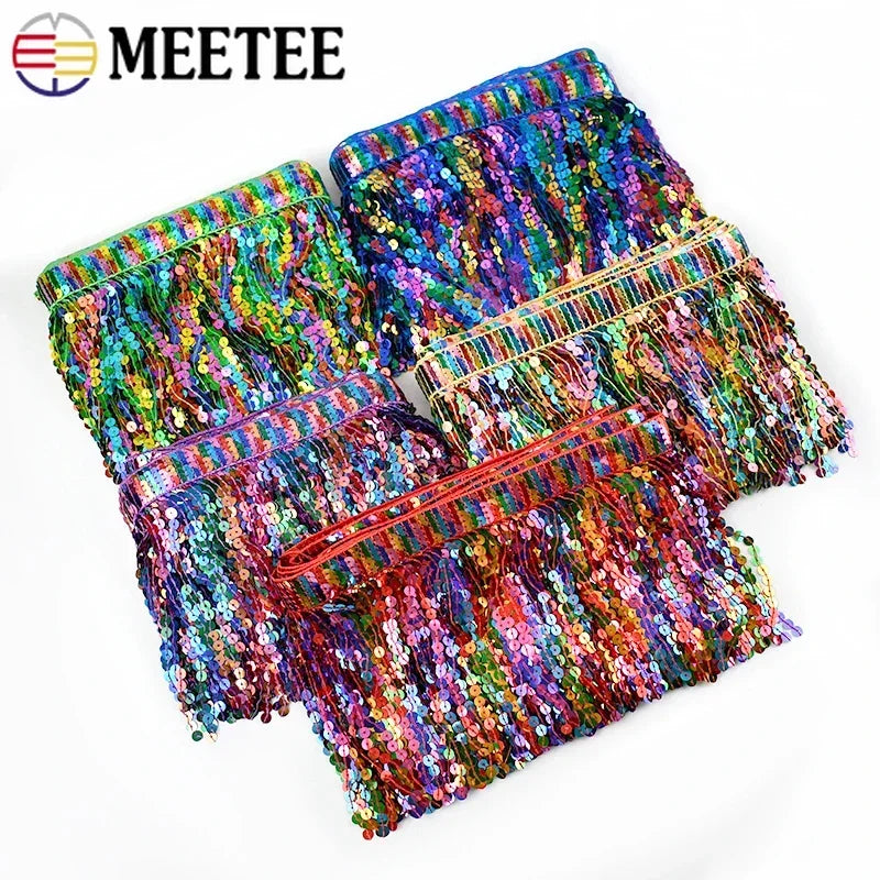 frange pailletée multicolore dentelle perlée élastiquée jupe élégante décoration vêtement textile maison DIY