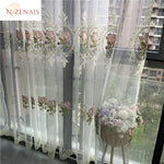 rideau tulle brodé fleurs transparent blanc rose vert élégant classique chambre salon