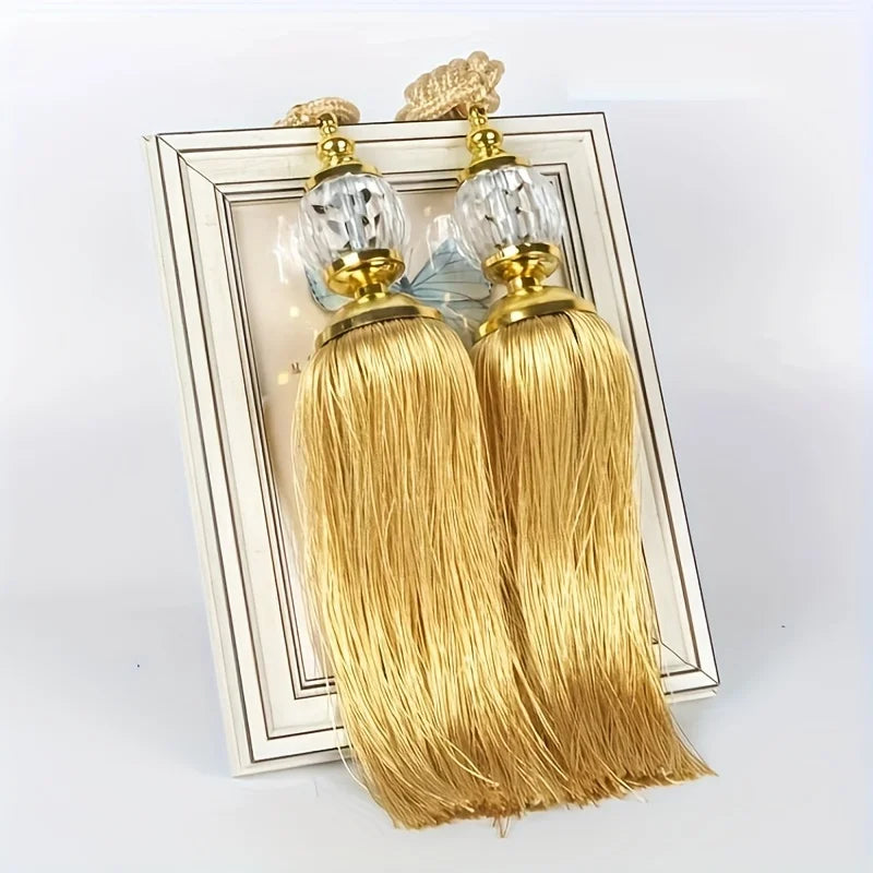 rubans rideaux pompons gris doré texture tissée classique élégants accessoire voilure moderne