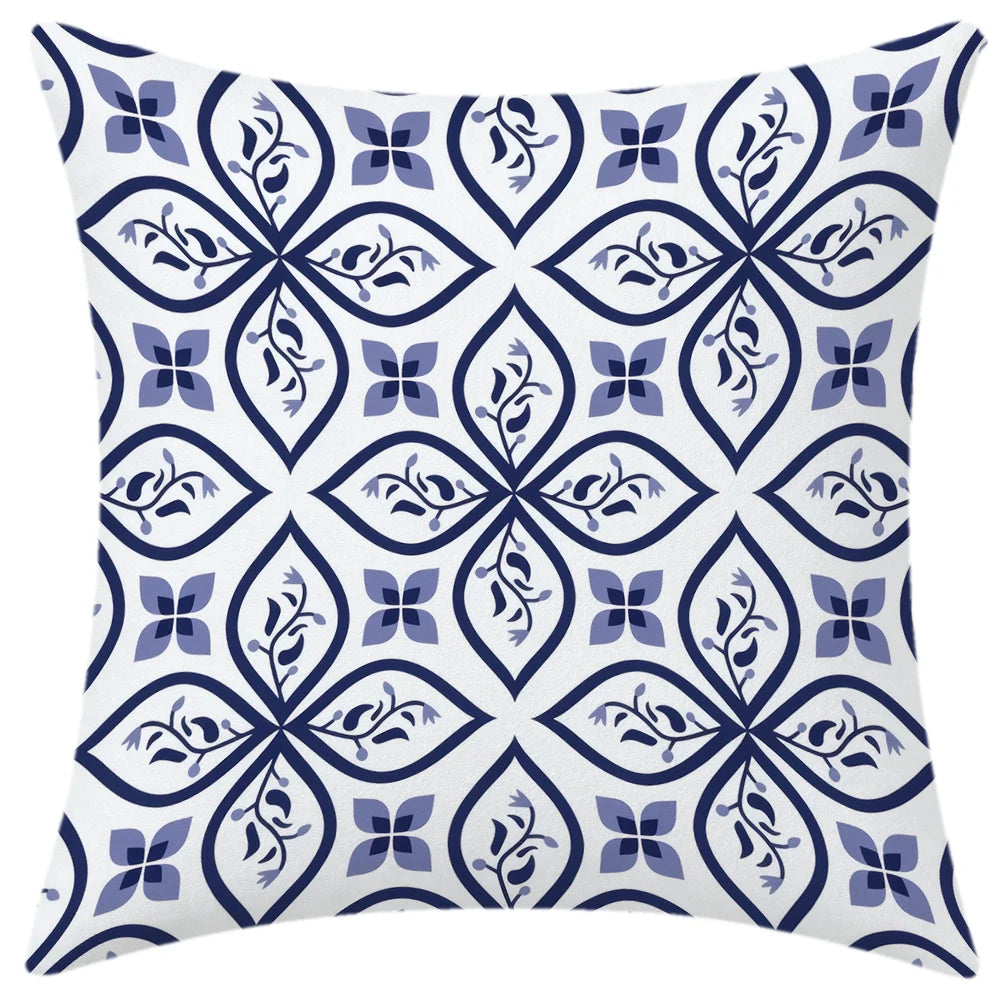 housse coussin bleu marine motif géométrique feuilles palmier sweet moderne minimaliste polyester