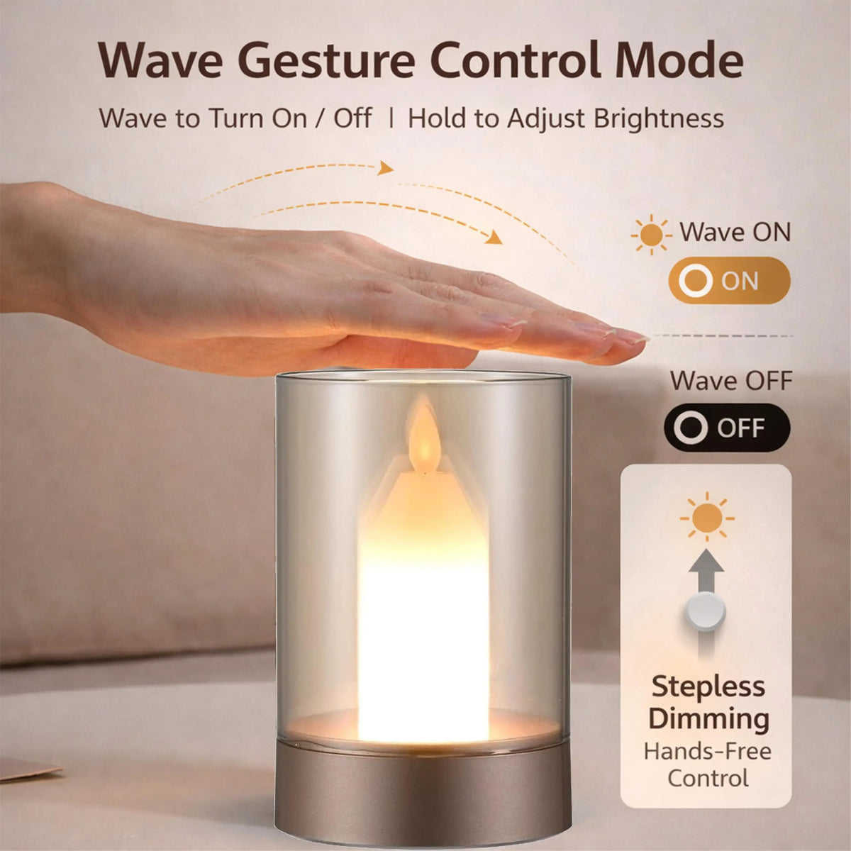 lampe table led bougie verre transparent moderne recharge usb