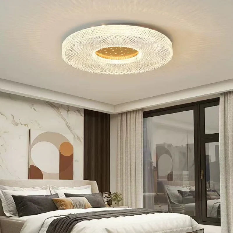 plafonnier moderne acrylique blanc doré concentrique 40cm led fixe chambre salon