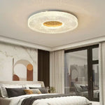 plafonnier moderne acrylique blanc doré concentrique 40cm led fixe chambre salon