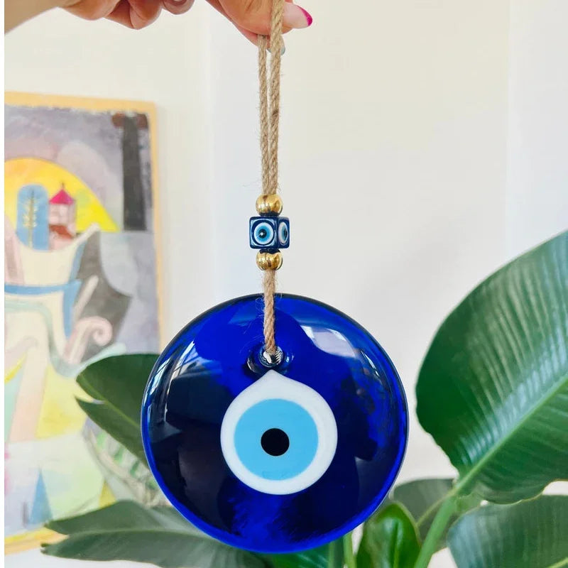 pendentif œil malheur bleu foncé oeil blanc cordelette traditionnel protection maison