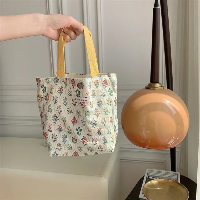 sac provisions toile multicolore fleurs moderne sans fermeture éclair poignées pique nique étudiant lunch