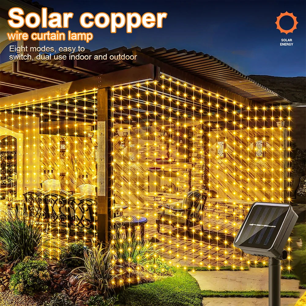 rideau lumineux led solaire multicolore moderne 3mx1m 3mx2m 3mx3m decoration exterieure fete jardin vacances