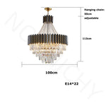 lustre led moderne élégant cristal noir doré transparent salon restaurant