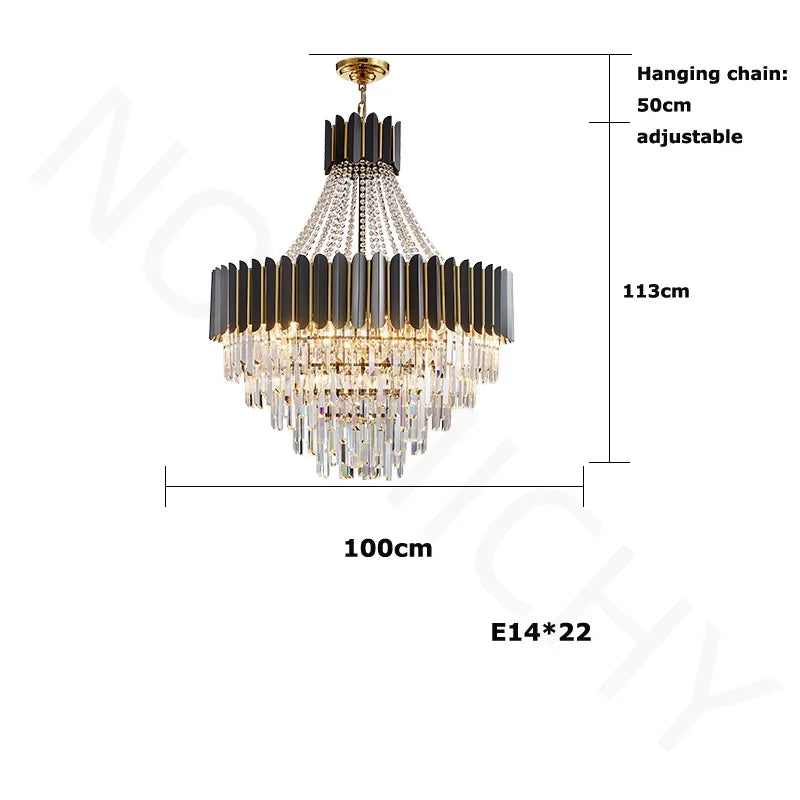 lustre led moderne élégant cristal noir doré transparent salon restaurant