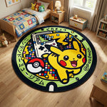 tapis rond pikachu pokeball geometrique veloute enfant chambre salon 100cm 120cm 150cm polyester