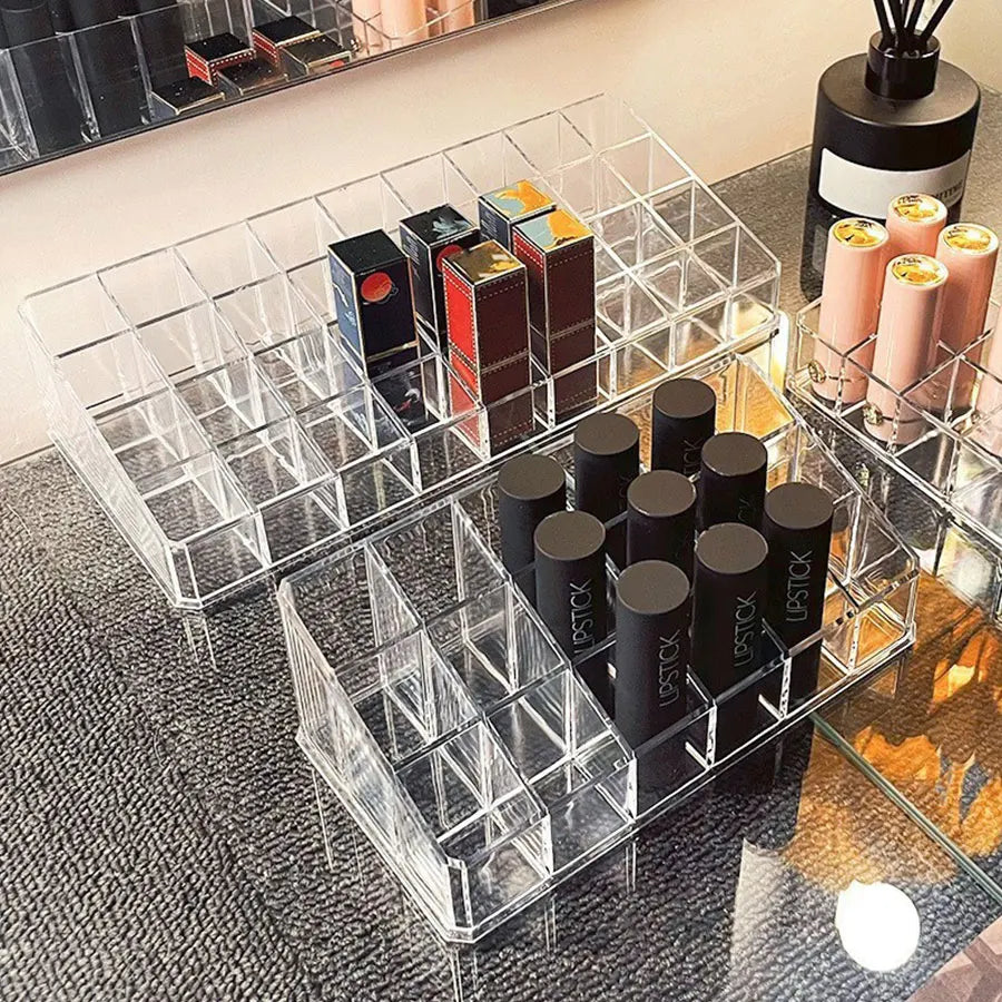 boîtes rangement cosmétiques transparentes modernes minimalistes 18 grilles clips sécurisés organisation maquillage