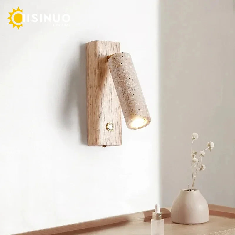 lampe murale moderne texture granulée bois beige clair interrupteur fixée chambre salon