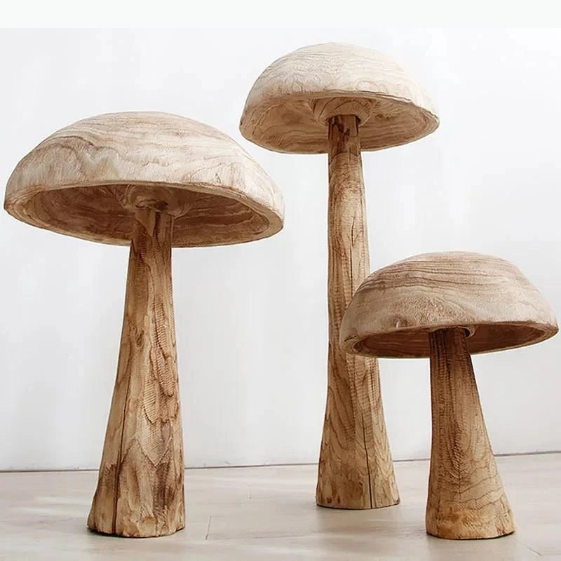 décoration moderne sculpture bois champignons artisanal plante naturelle maisonOpaque beige brun sculpture artisanale
