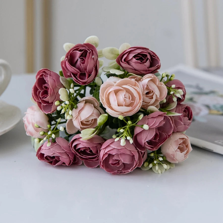 décoration intérieure moderne bouquet fleurs artificielles roses feuilles mariage anniversaire baby shower