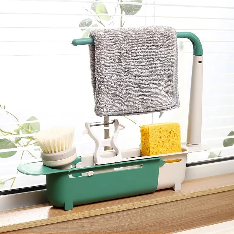 étagère cuisine pliable moderne adhésive vert blanc grille tissu bleu gris sponge toothbrush organizer