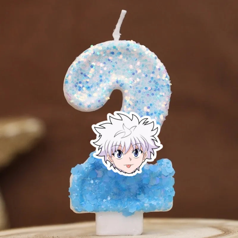 bougies chiffres hunter hunter paillettes bleu clair blanc décoratives anniversaire enfant anime