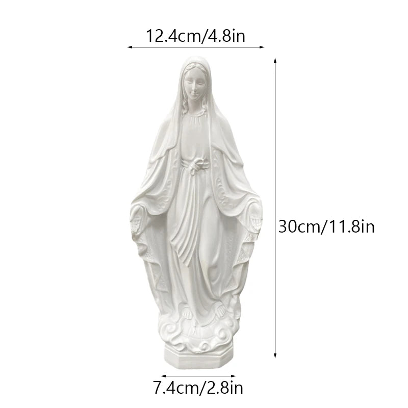 statue vierge marie résine blanche draperies rosier cœur décoration religieuse classique maison