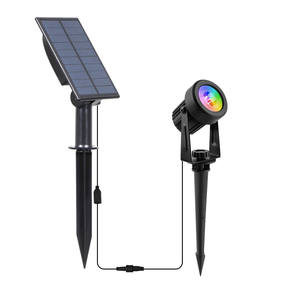 projecteur solaire led ip65 moderne noir matextérieur câble controle rgb autonomie