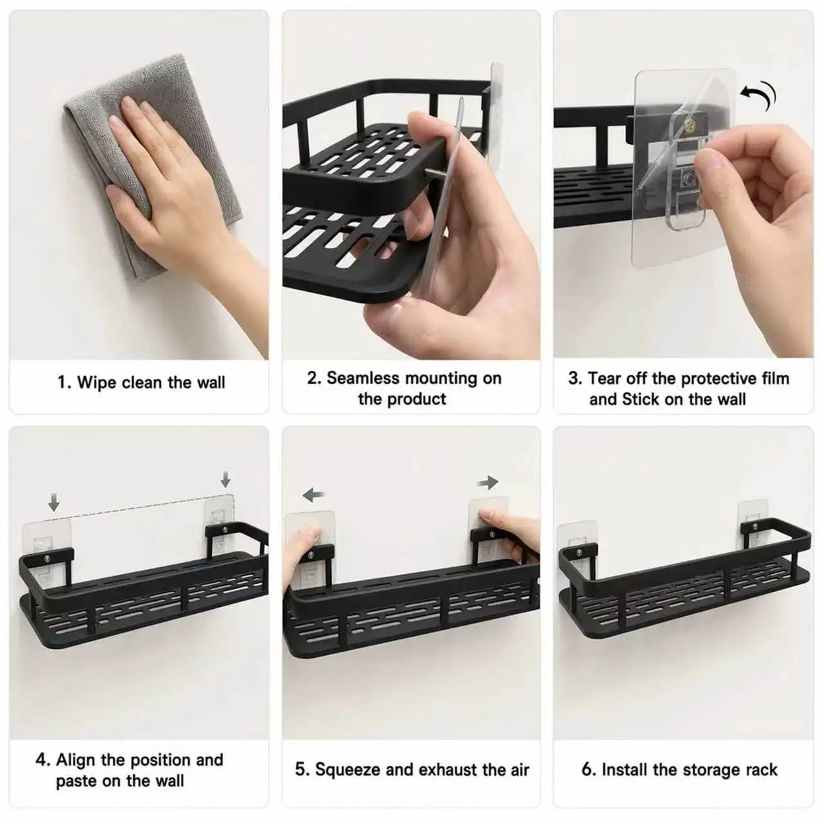 étagère rangement noir mat moderne double niveau adhésif sans perçage salle bain cuisine