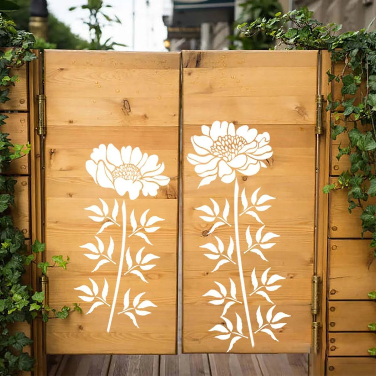stencils fleurs pivoines feuilles adhésifs artisanal blanc brun gris deco murales
