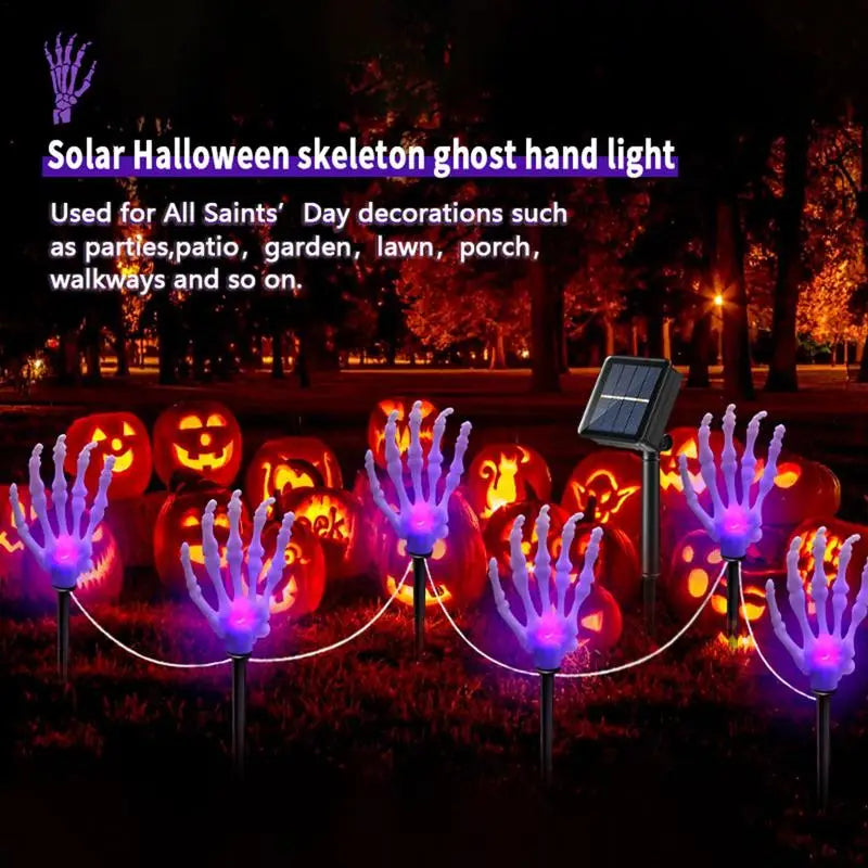 ornement halloween main squelette lumineuse blanche translucide piquet câble blancextérieur eiD festive