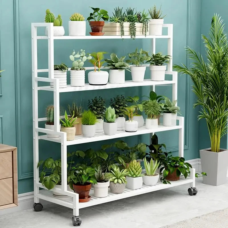 étagère roulettes blanc moderne niveaux support plantes intérieur extérieur assemblage métal