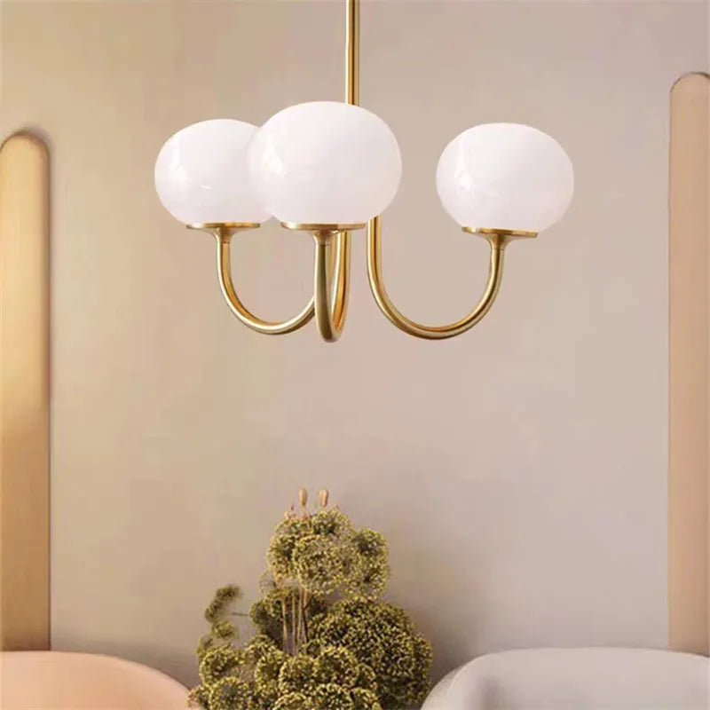 lustre moderne rose doré sphères brillantes opalescent semi encastré led