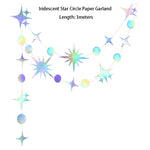 guirlande décorative multicolore stars lunes cercles effet holographique iridescent enfantin cosmique festif