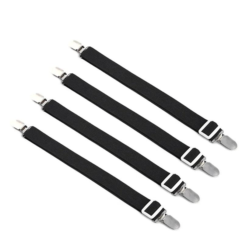 attaches lit réglables sangles élastiques clips métalliques rubans ajustables blanc noir motif géométrique moderne