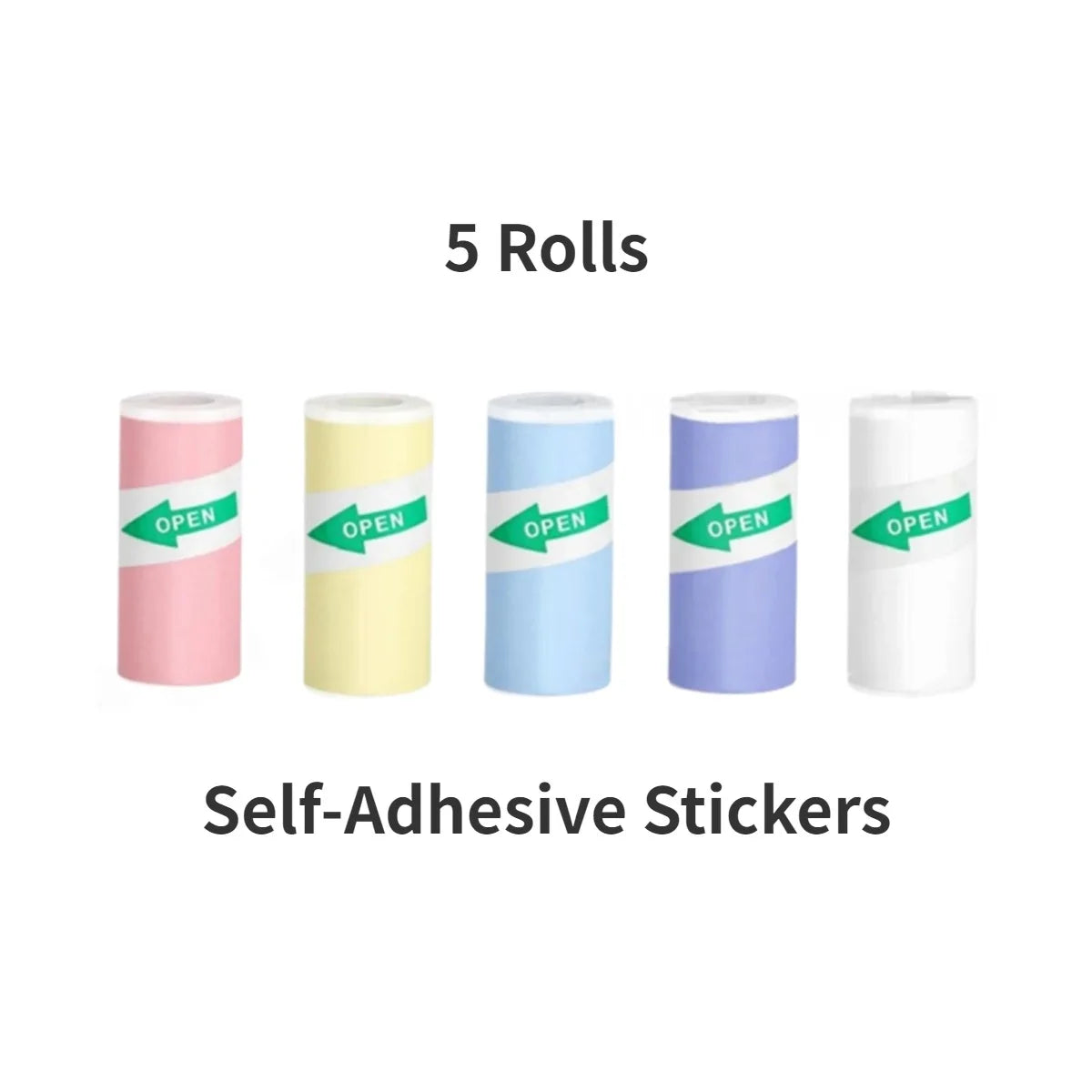 rouleaux papier thermique coloré imprimante portable feuilles imprimées motifs variés autocollants open différentes couleurs