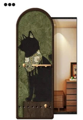 porte clés mural moderne imprimé chats texture bois noir sac main plante bijoux
