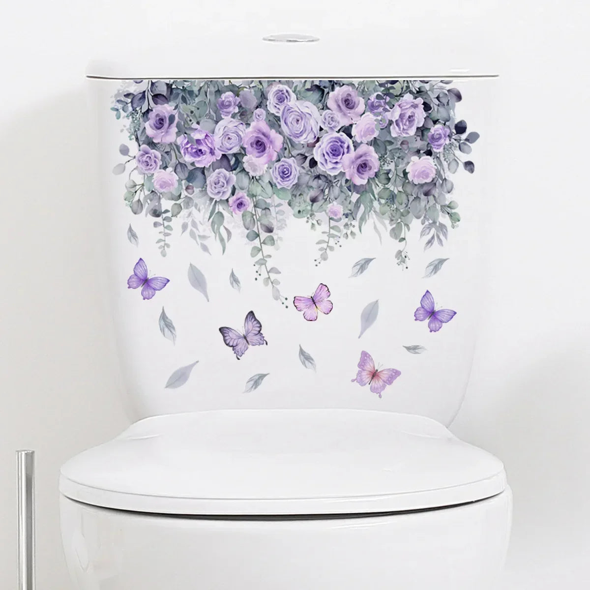 cache wc blanc fleurs feuilles papillons adhésif décoration murale moderne naturel stickers