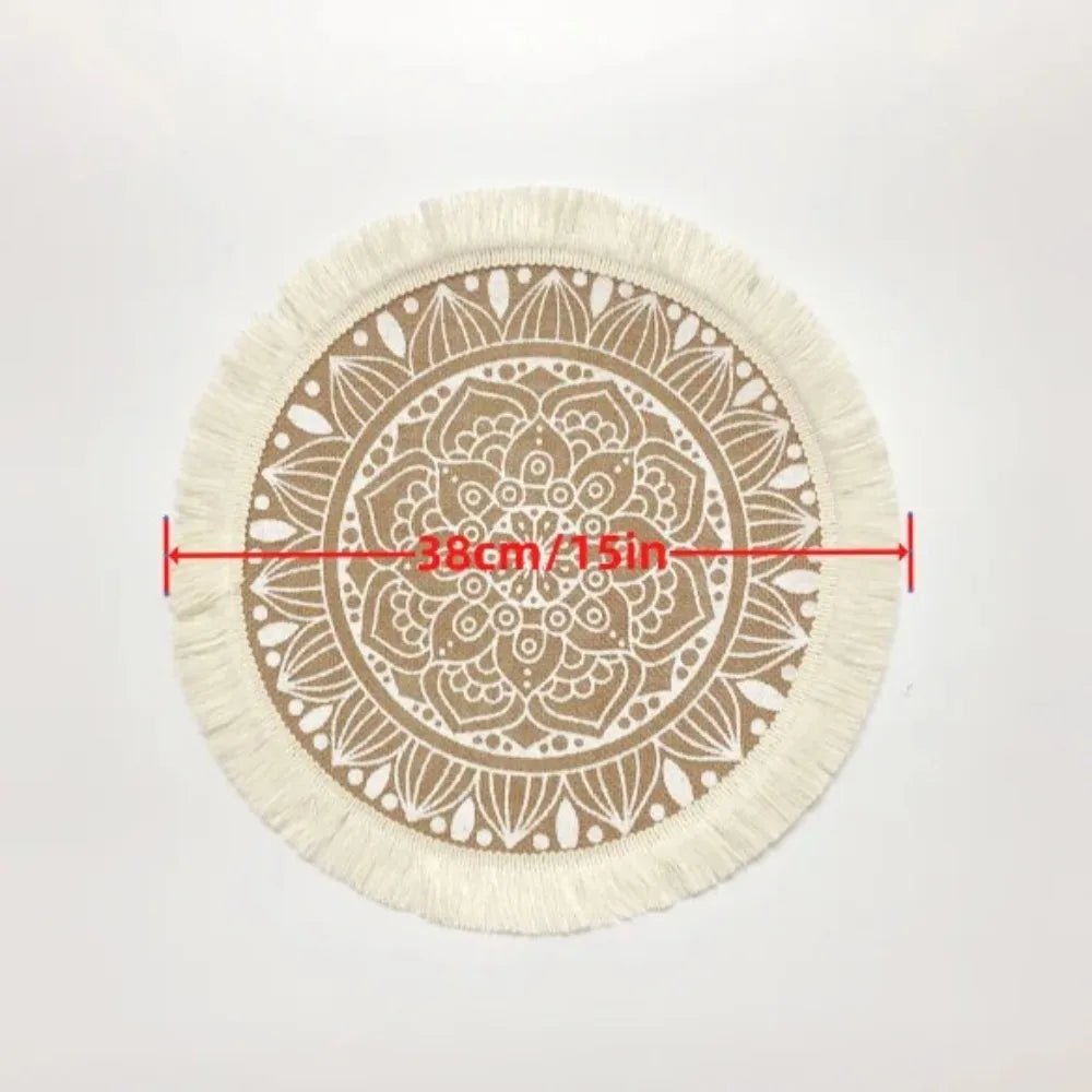 serviettes table boho chic brodées franges beige blanches table rond 38cm lavables