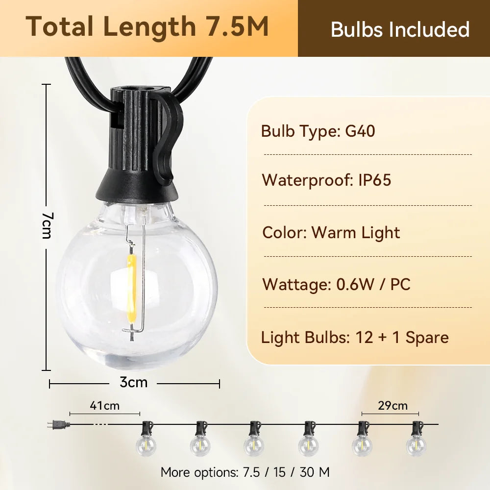 guirlande lumineuse led filaments noir jaune vintage industrielle extérieure ip65 15m 30m multiples tailles
